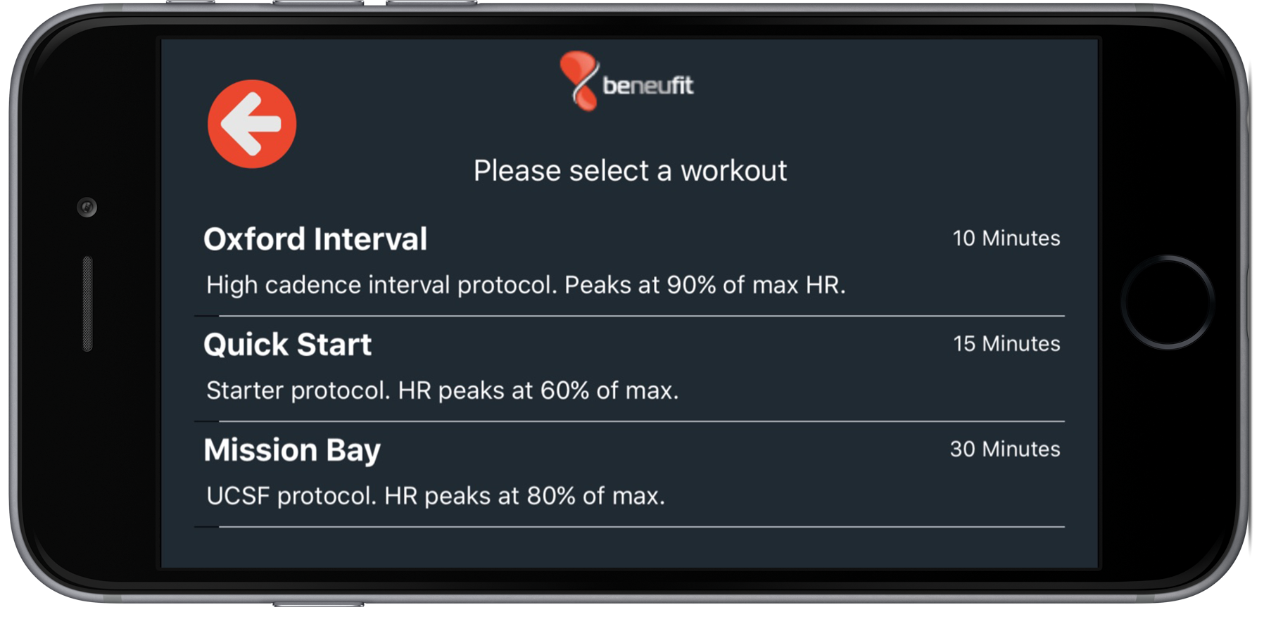 Figure 3. pdFIT™ Select Protocol screen with protocol name, description and duration.